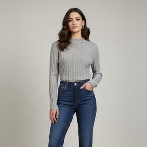 Mango Ribbed Mock Neck Top | Size XL